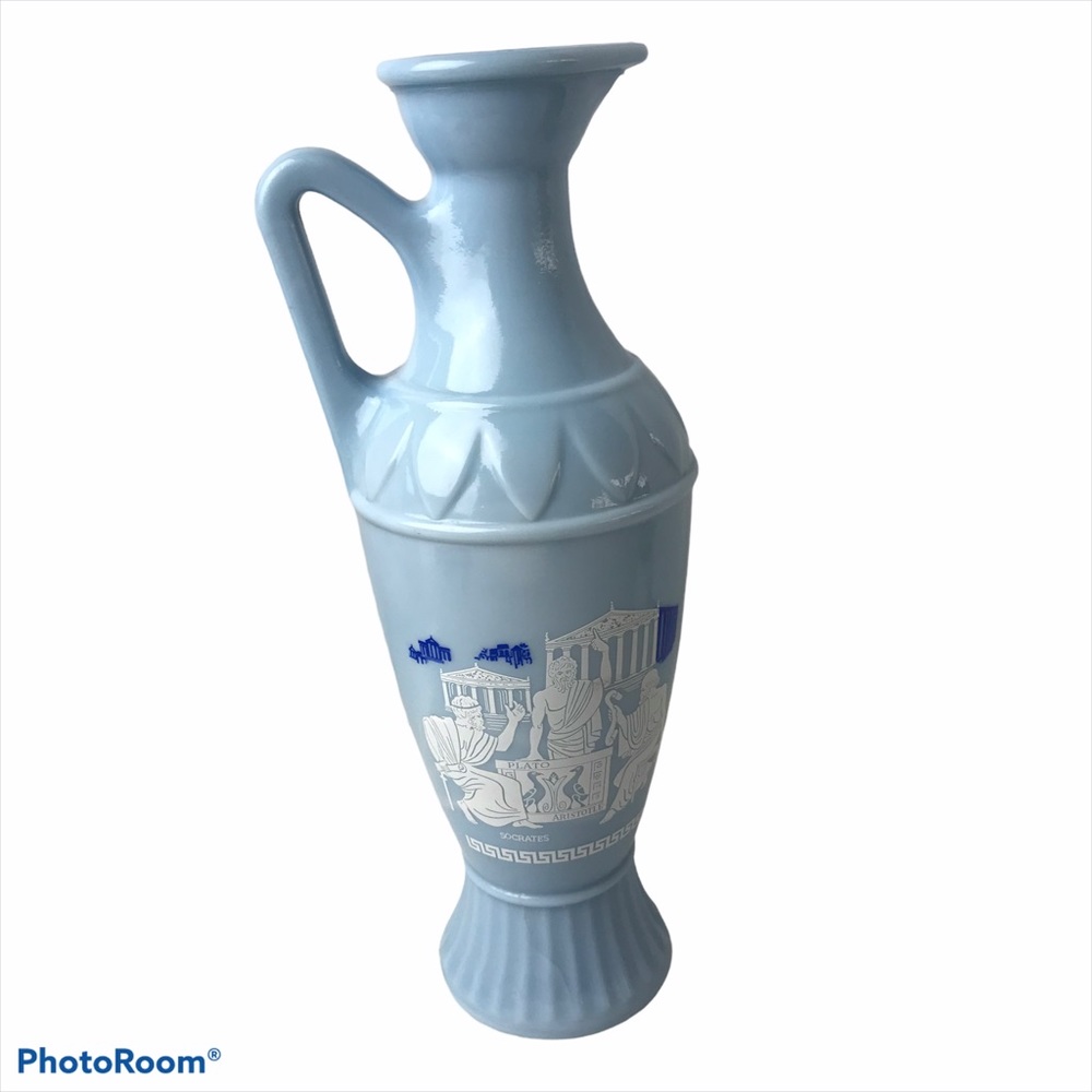Vintage Jim Beam Socrates Blue Milk Glass Liquor Decanter